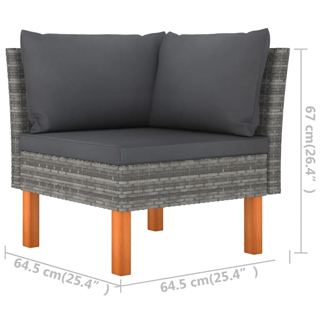 5 Piece Patio Lounge Set with Cushions Poly Rattan Gray - Image 7