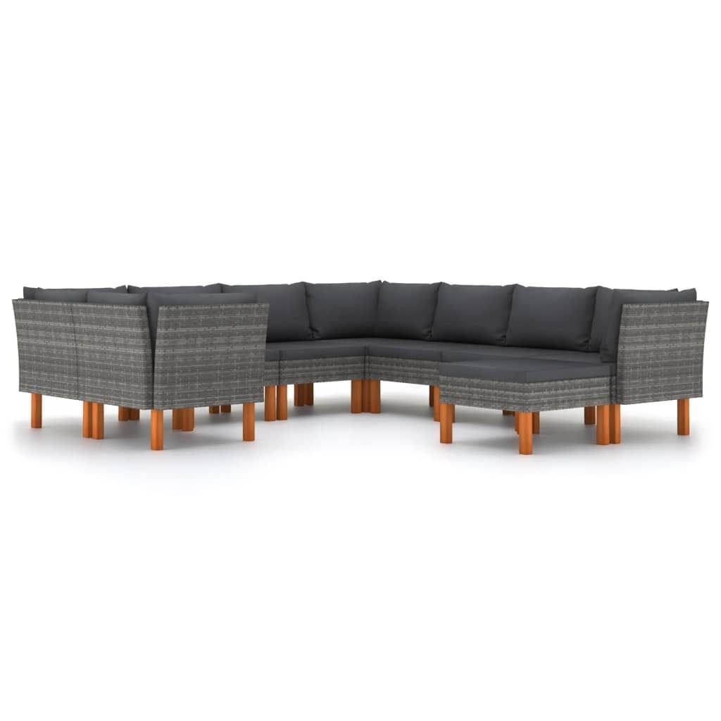 9 Piece Patio Lounge Set with Cushions Poly Rattan Gray - Image 2