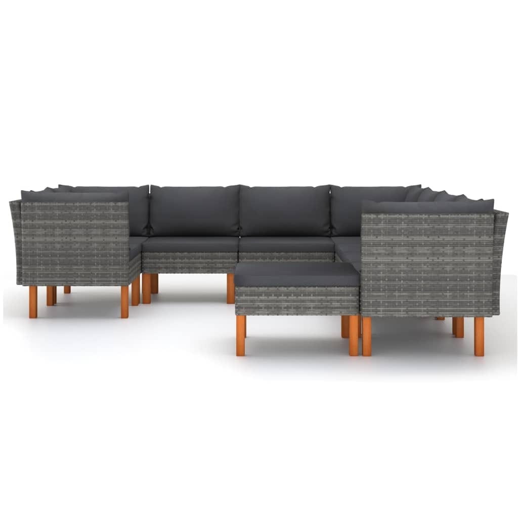 9 Piece Patio Lounge Set with Cushions Poly Rattan Gray - Image 3