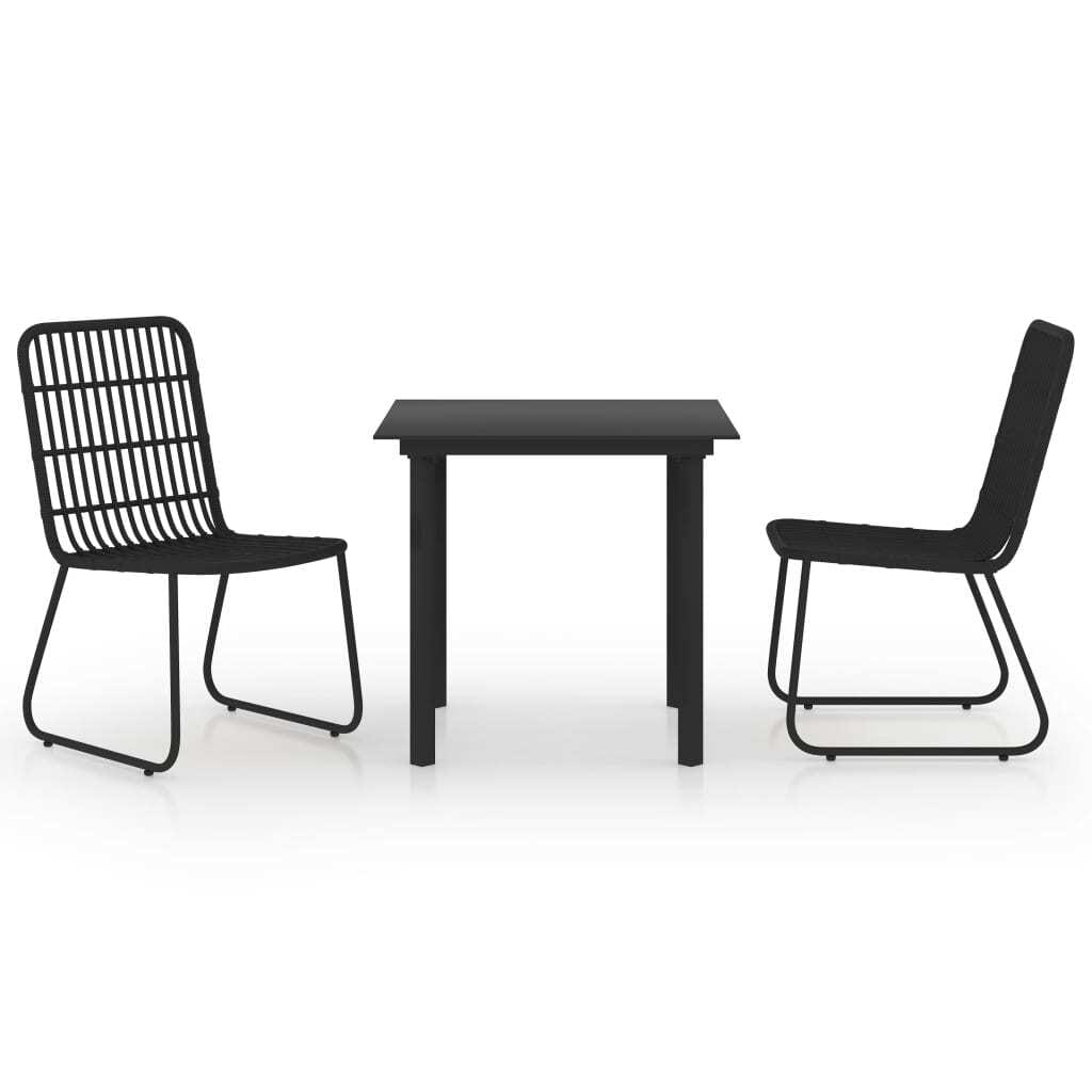 3 Piece Patio Dining Set Poly Rattan and Glass - Image 2