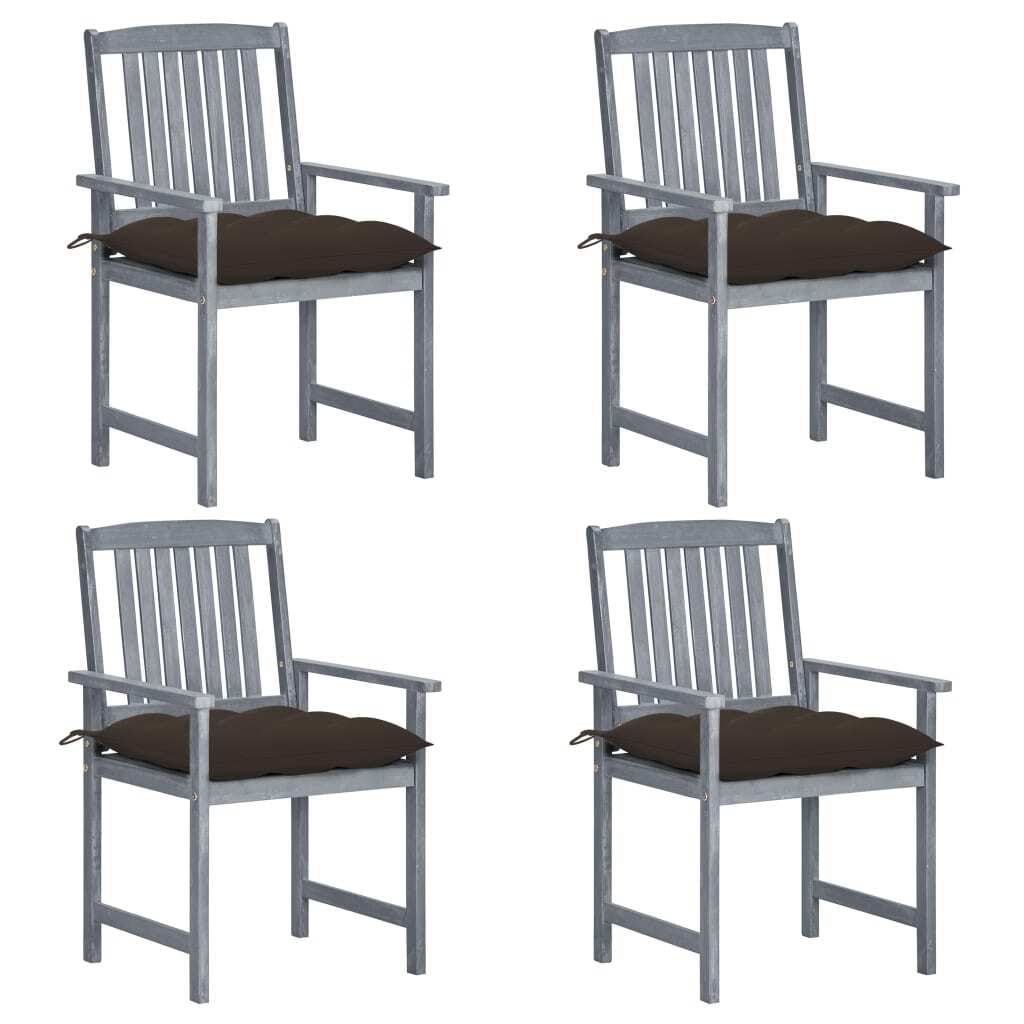Patio Chairs with Cushions 4 pcs Gray Solid Acacia Wood