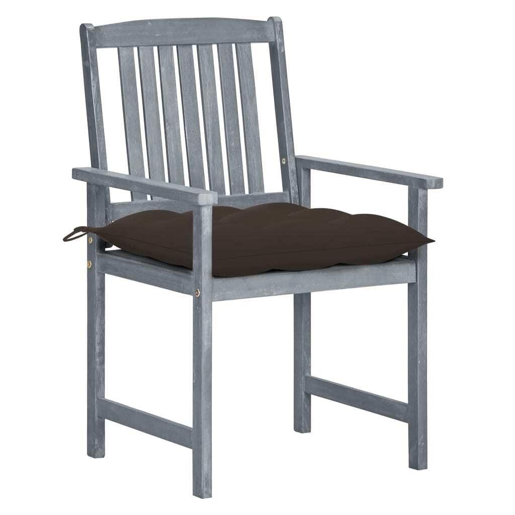 Patio Chairs with Cushions 4 pcs Gray Solid Acacia Wood - Image 2