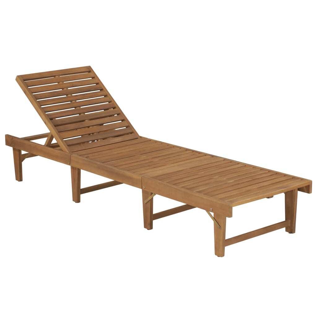 Folding Sun Lounger with Cushion Solid Acacia Wood - Image 2