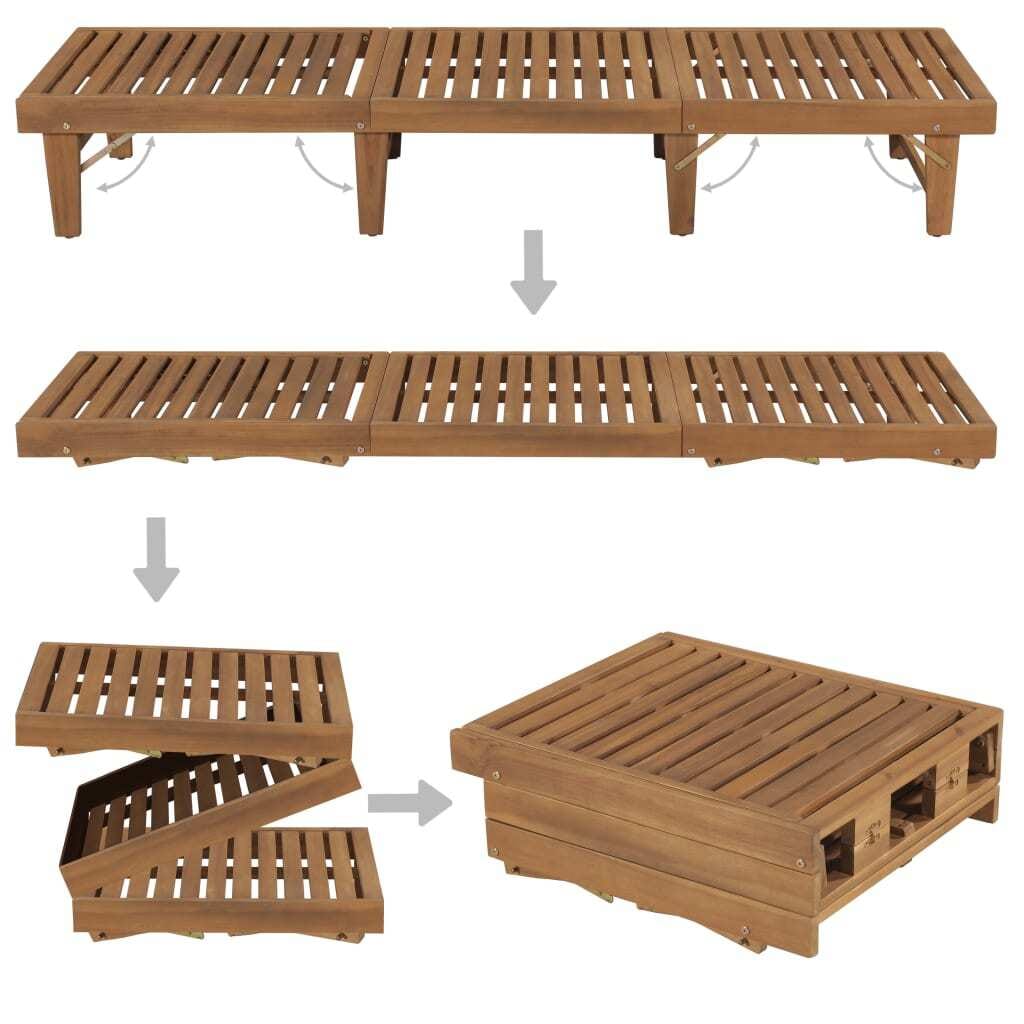 Folding Sun Lounger with Cushion Solid Acacia Wood - Image 5