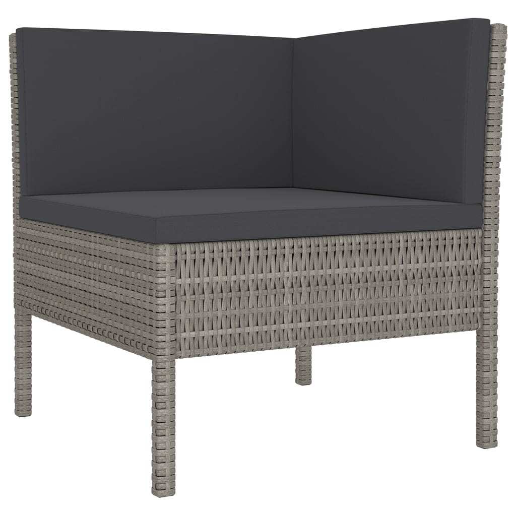 5 Piece Patio Lounge Set with Cushions Poly Rattan Gray - Image 3
