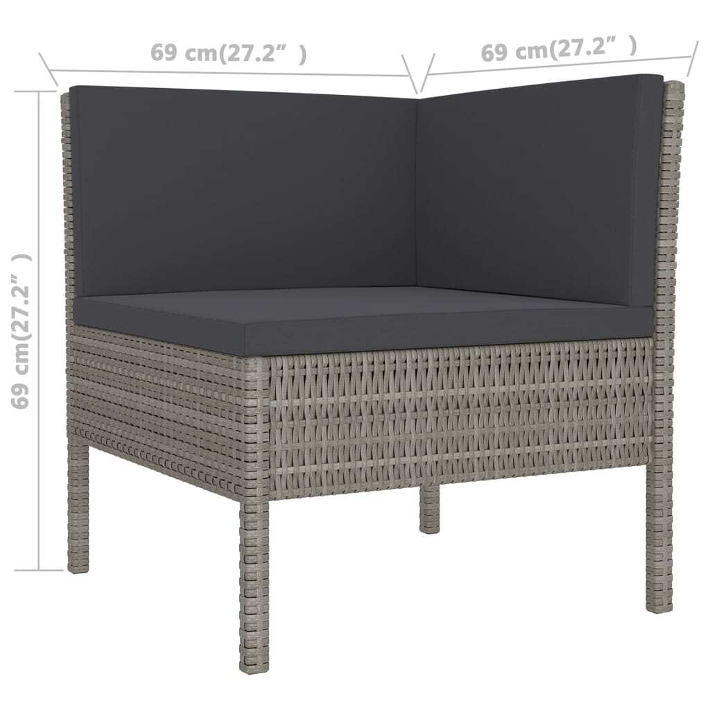 5 Piece Patio Lounge Set with Cushions Poly Rattan Gray - Image 7