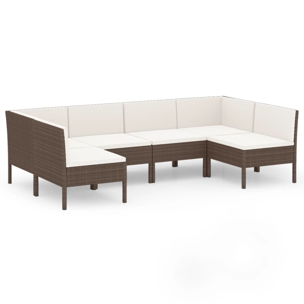 6 Piece Patio Lounge Set with Cushions Poly Rattan Brown - Image 2