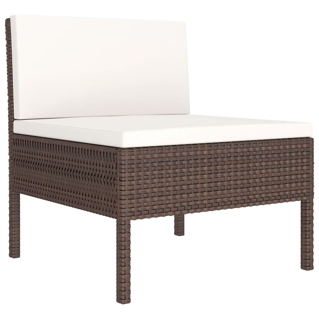6 Piece Patio Lounge Set with Cushions Poly Rattan Brown - Image 3