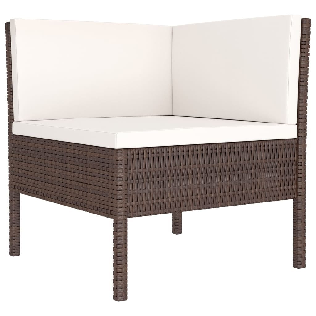6 Piece Patio Lounge Set with Cushions Poly Rattan Brown - Image 4