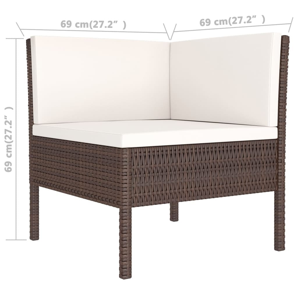 6 Piece Patio Lounge Set with Cushions Poly Rattan Brown - Image 5