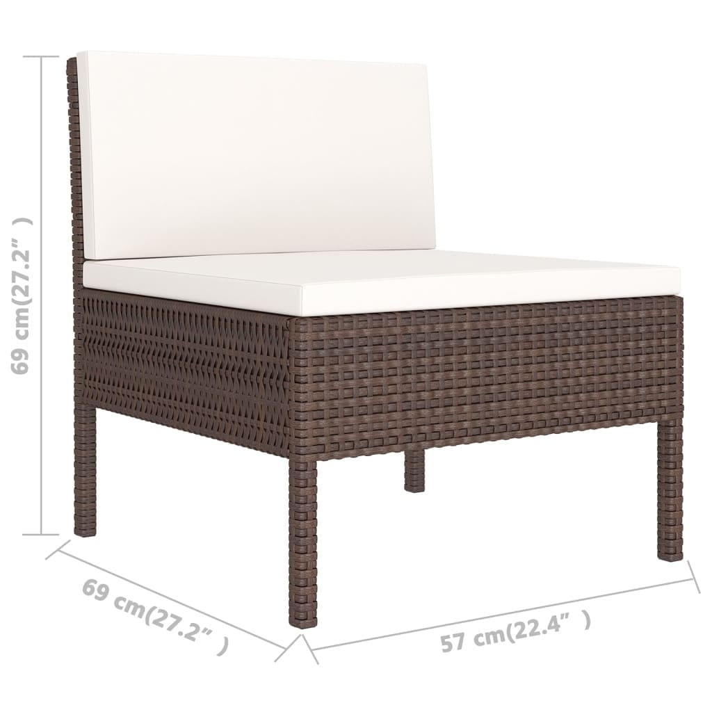 6 Piece Patio Lounge Set with Cushions Poly Rattan Brown - Image 6