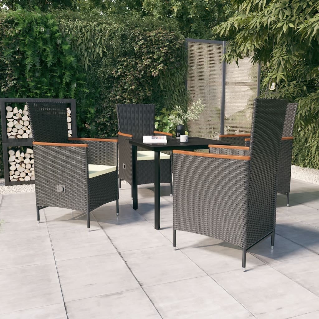 5 Piece Patio Dining Set with Cushions Black