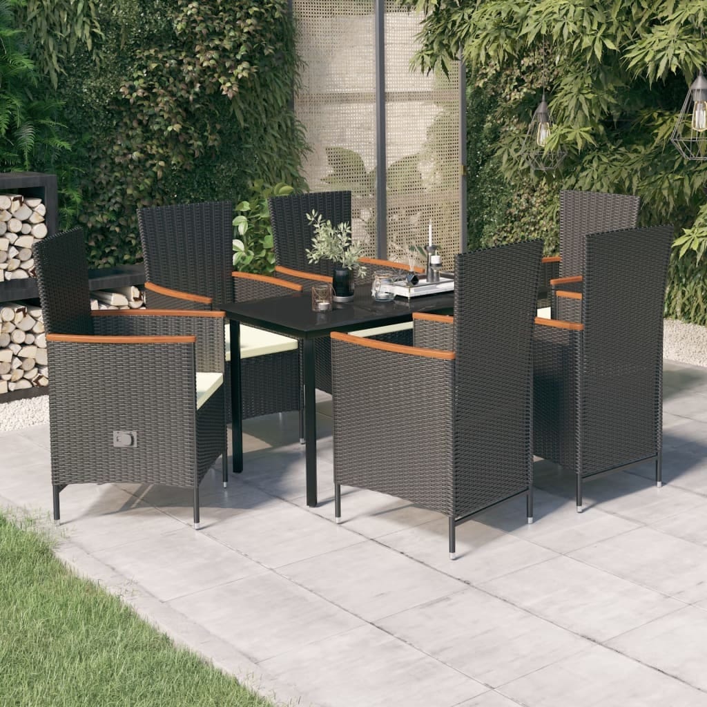 7 Piece Patio Dining Set with Cushions Black