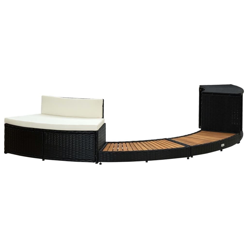 Spa Surround Black Poly Rattan and Acacia Wood - Image 3