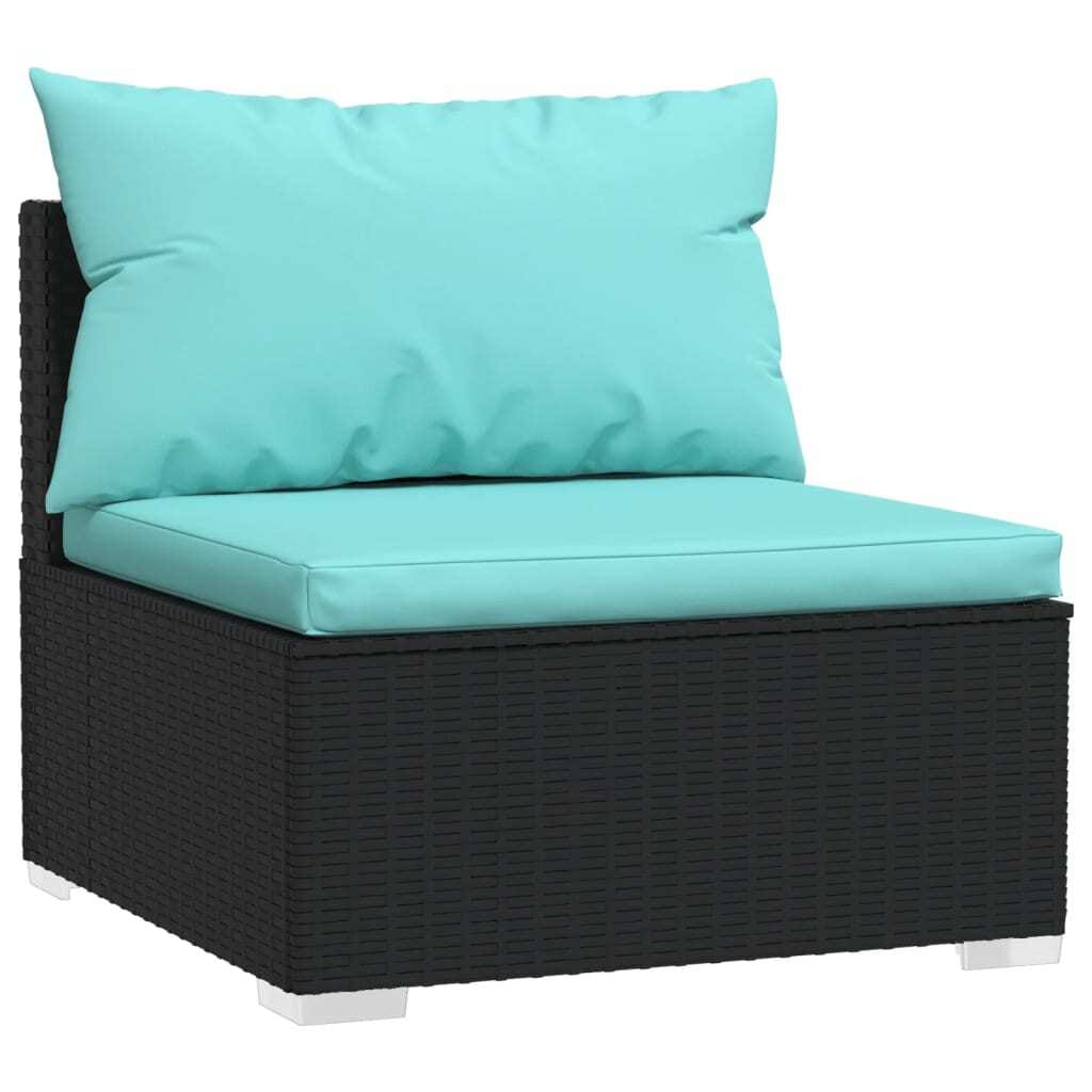 9 Piece Patio Lounge Set with Cushions Poly Rattan Black - Image 3