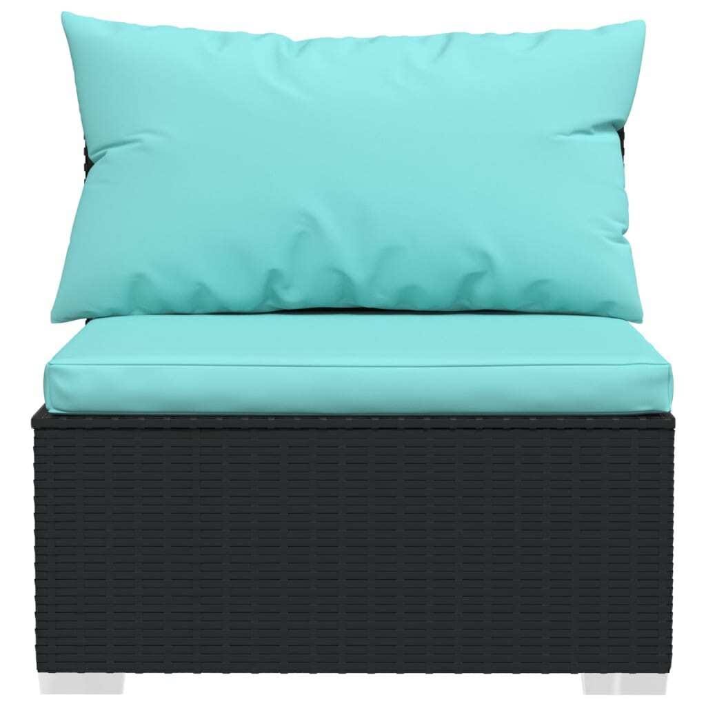 9 Piece Patio Lounge Set with Cushions Poly Rattan Black - Image 4