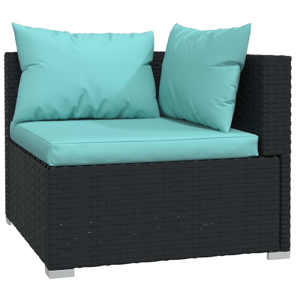 9 Piece Patio Lounge Set with Cushions Poly Rattan Black - Image 5