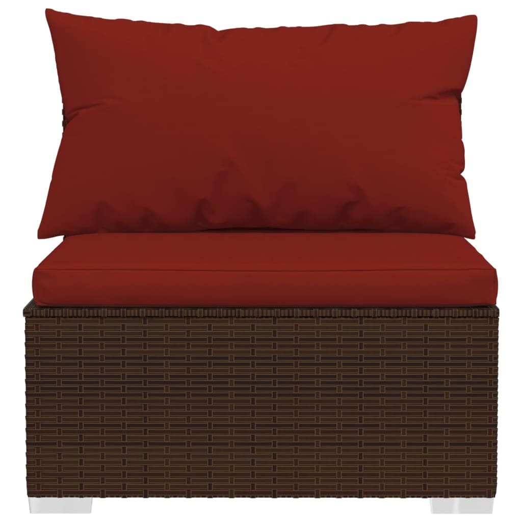 9 Piece Patio Lounge Set with Cushions Poly Rattan Brown - Image 4