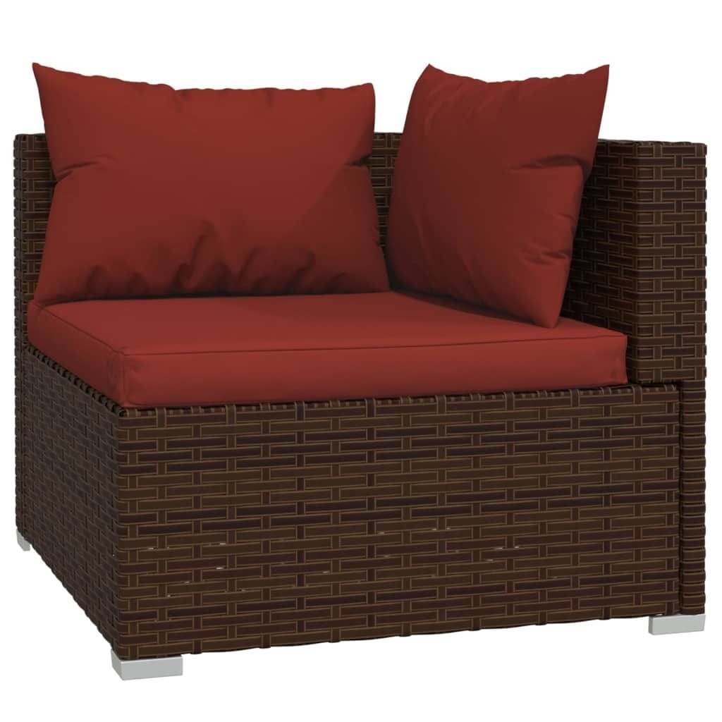 9 Piece Patio Lounge Set with Cushions Brown Poly Rattan - Image 3