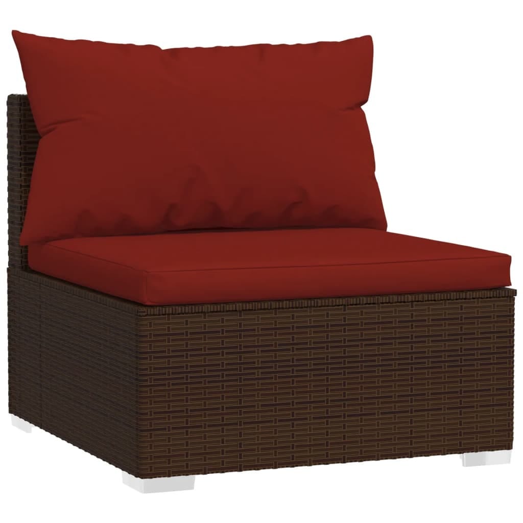 9 Piece Patio Lounge Set with Cushions Brown Poly Rattan - Image 4