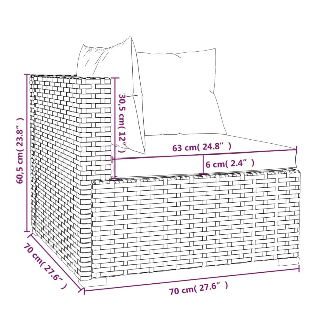 9 Piece Patio Lounge Set with Cushions Brown Poly Rattan - Image 6