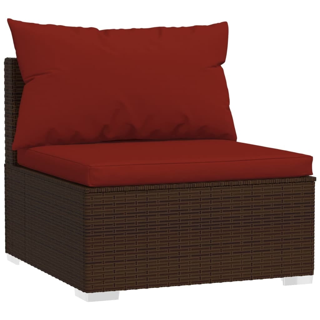 10 Piece Patio Lounge Set with Cushions Brown Poly Rattan - Image 4