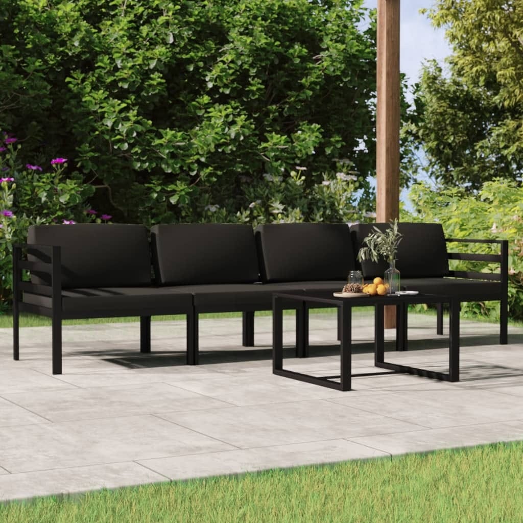 5 Piece Patio Lounge Set with Cushions Aluminum Anthracite