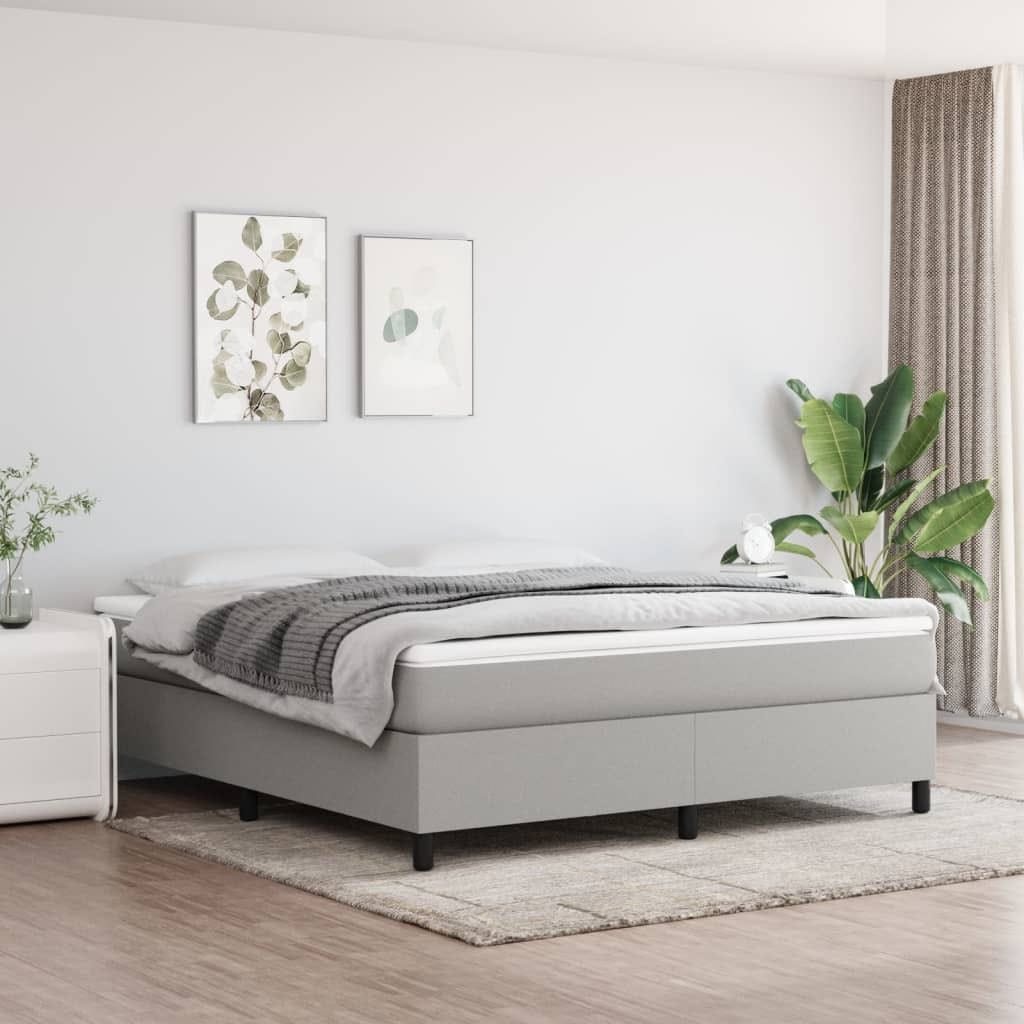 Box Spring Bed Frame Light Gray King Fabric (US Only)