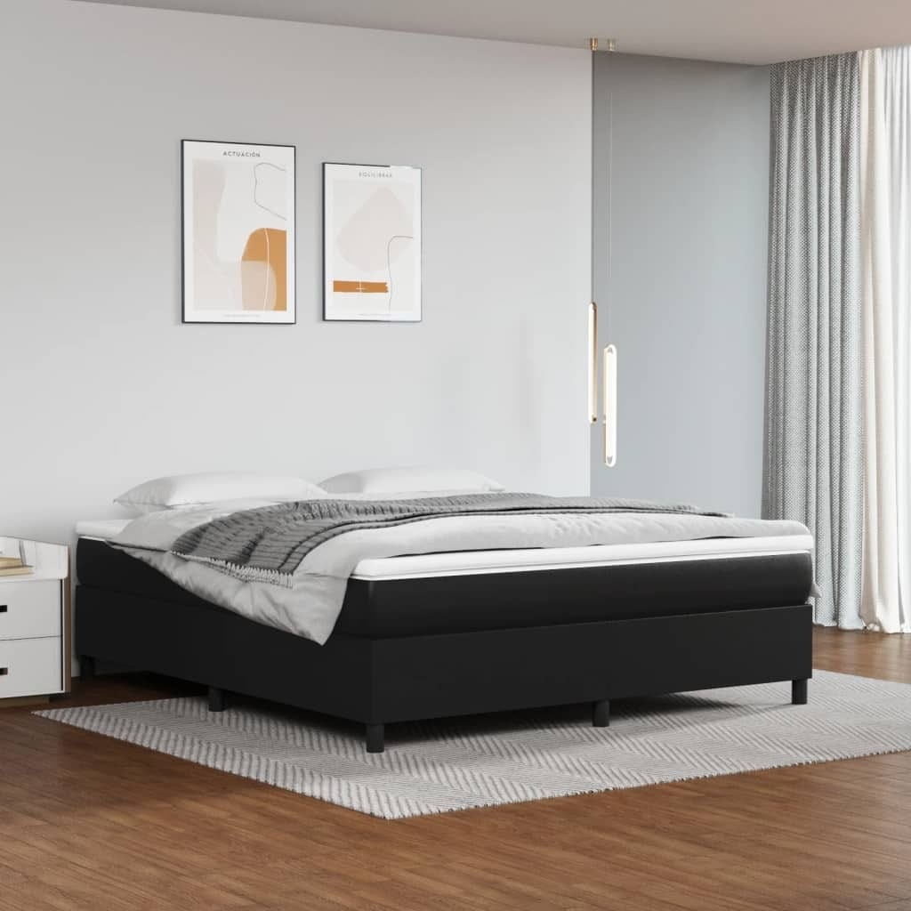 Box Spring Bed Frame Black King Faux Leather (US Only)