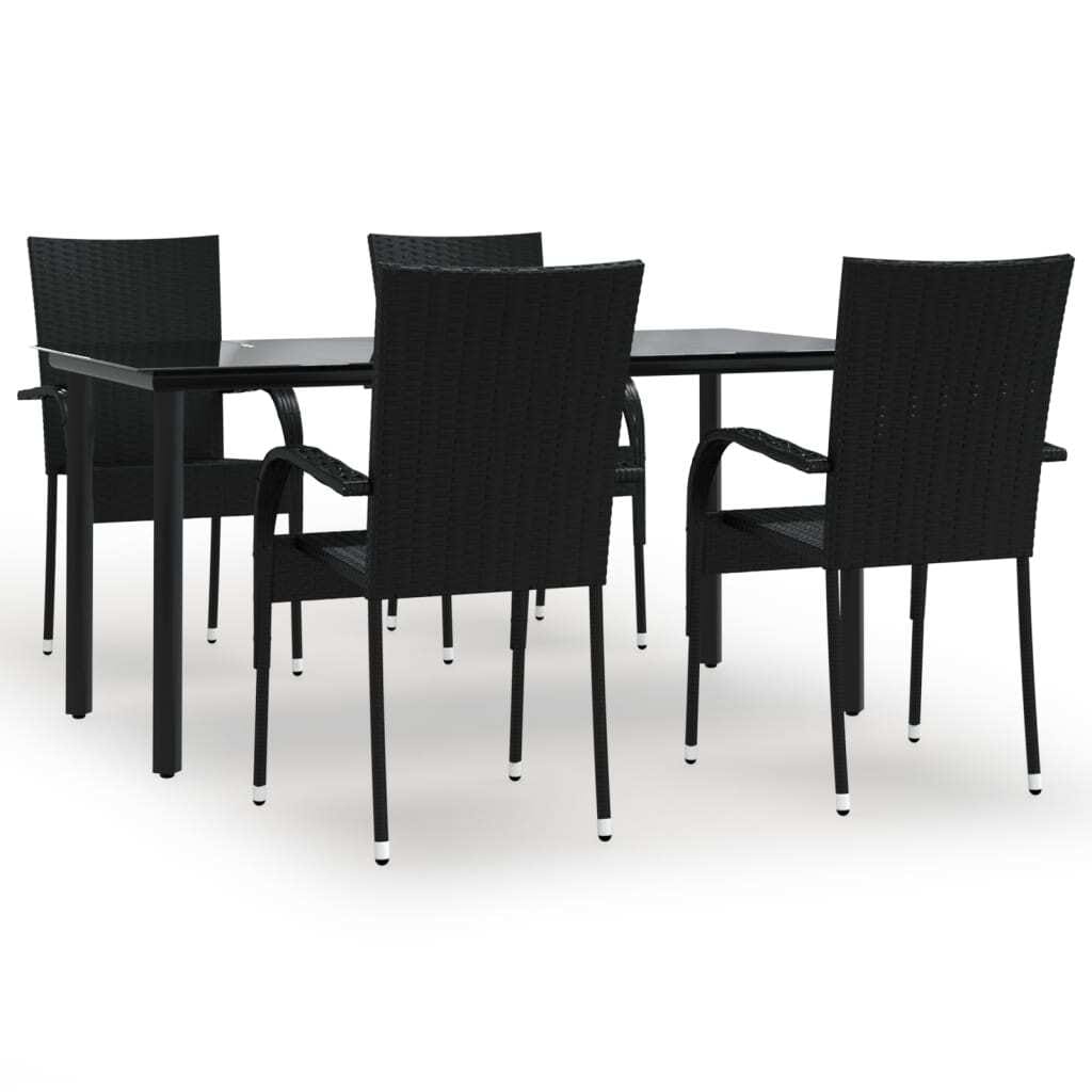 5 Piece Patio Dining Set Black Poly Rattan - Image 2