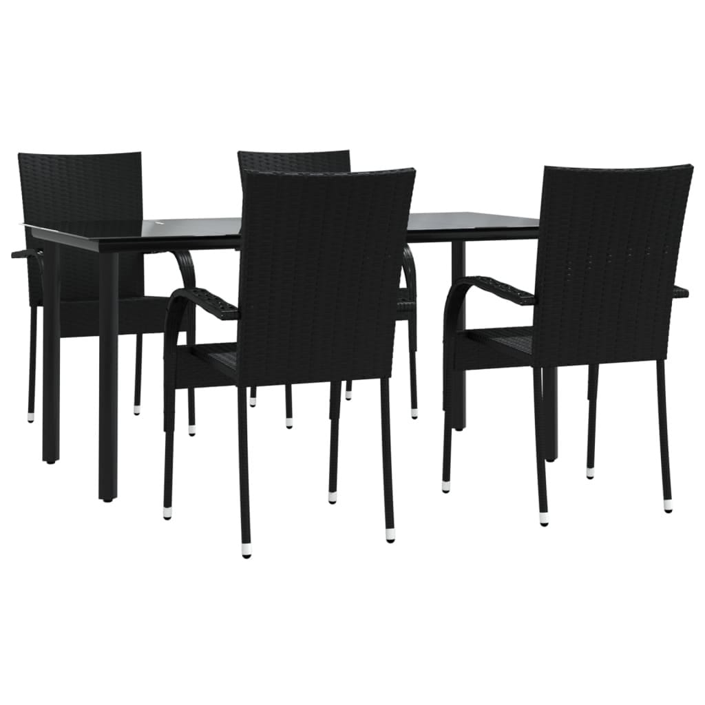5 Piece Patio Dining Set Black Poly Rattan - Image 3