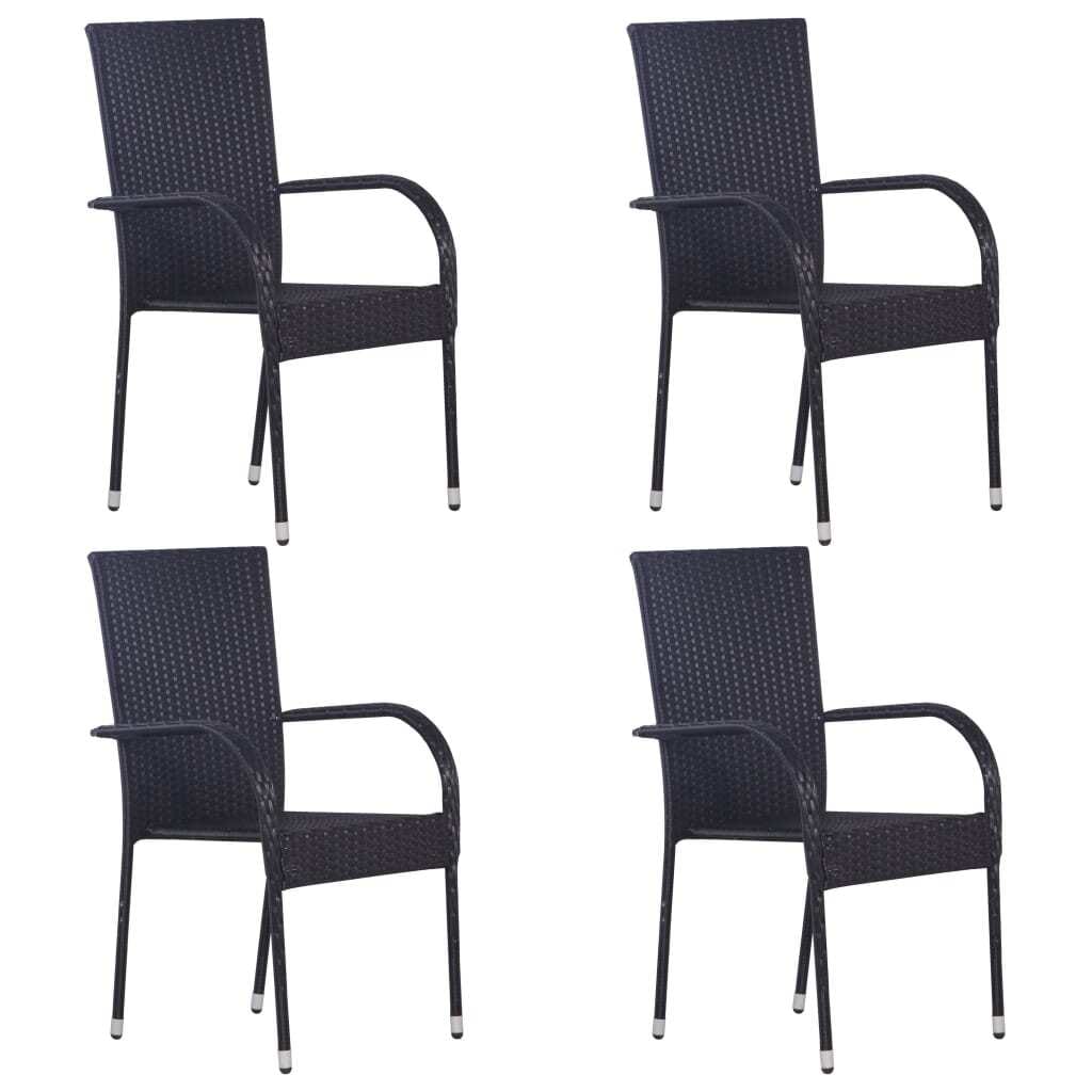 5 Piece Patio Dining Set Black Poly Rattan - Image 4