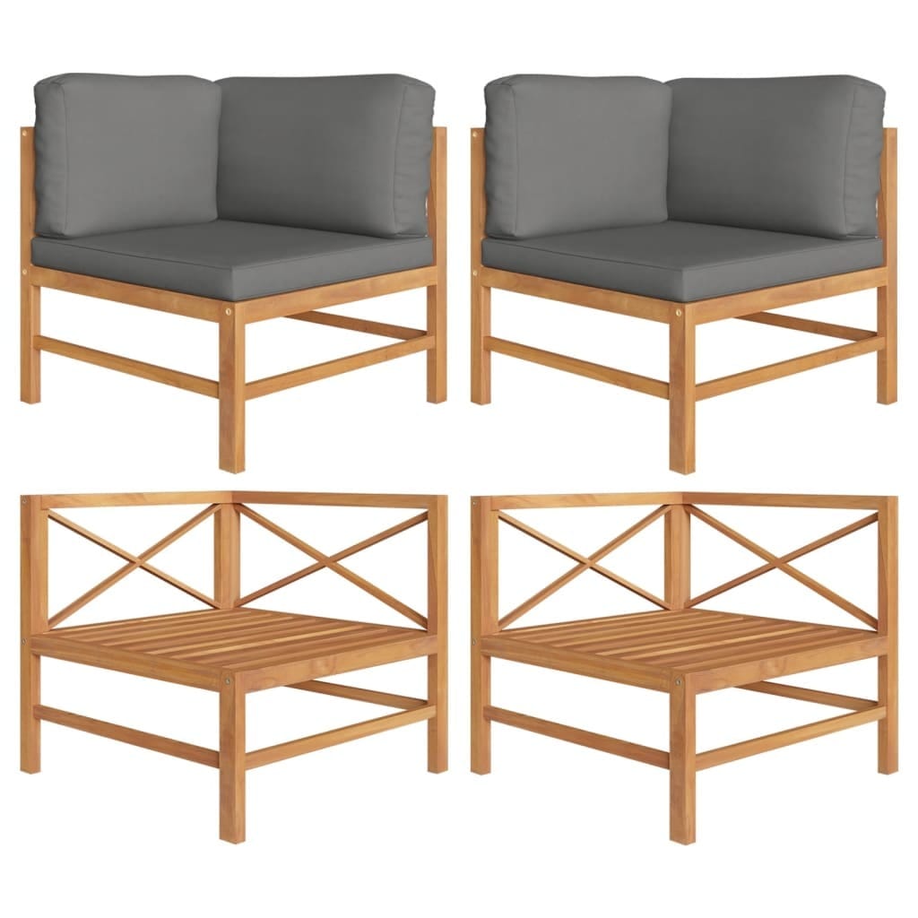 Corner Sofas 2 pcs with Dark Gray Cushions Solid Teak Wood