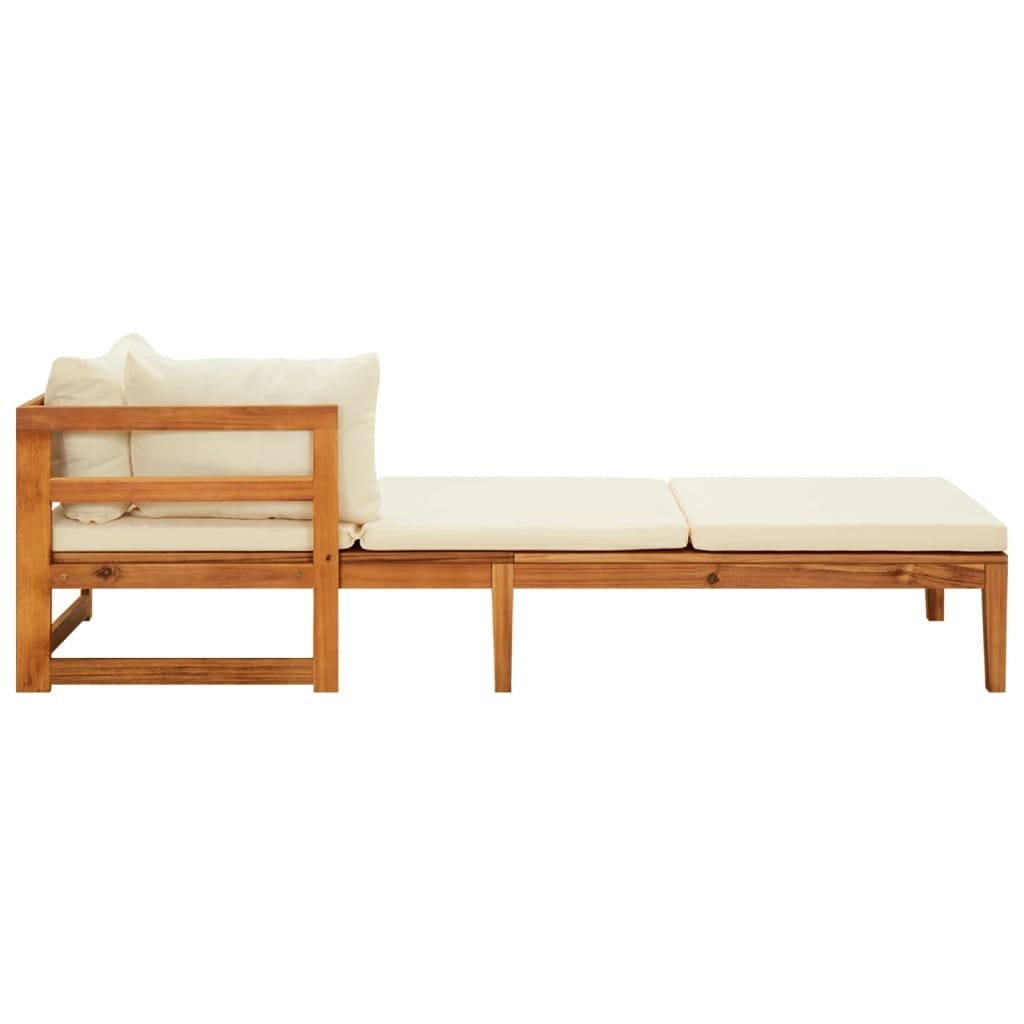 Sun Lounger with 1 Armrest Cream White Solid Acacia Wood - Image 2