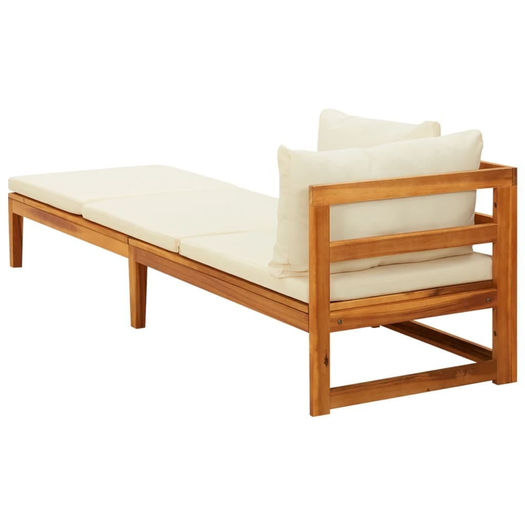 Sun Lounger with 1 Armrest Cream White Solid Acacia Wood - Image 3