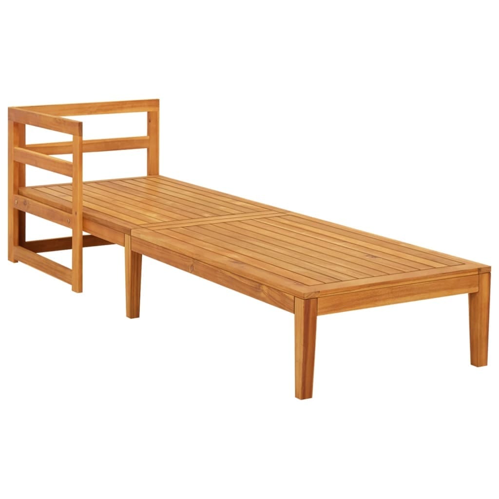 Sun Lounger with 1 Armrest Cream White Solid Acacia Wood - Image 4