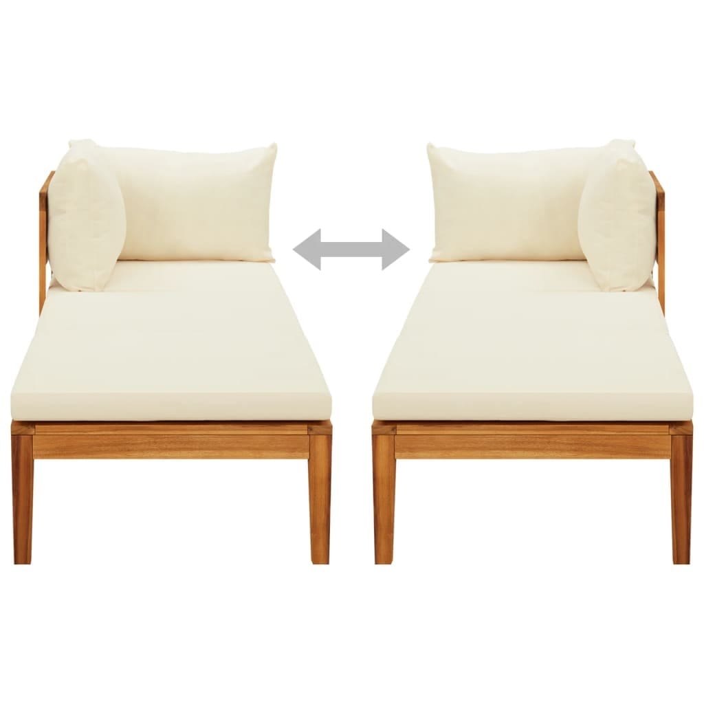 Sun Lounger with 1 Armrest Cream White Solid Acacia Wood - Image 5