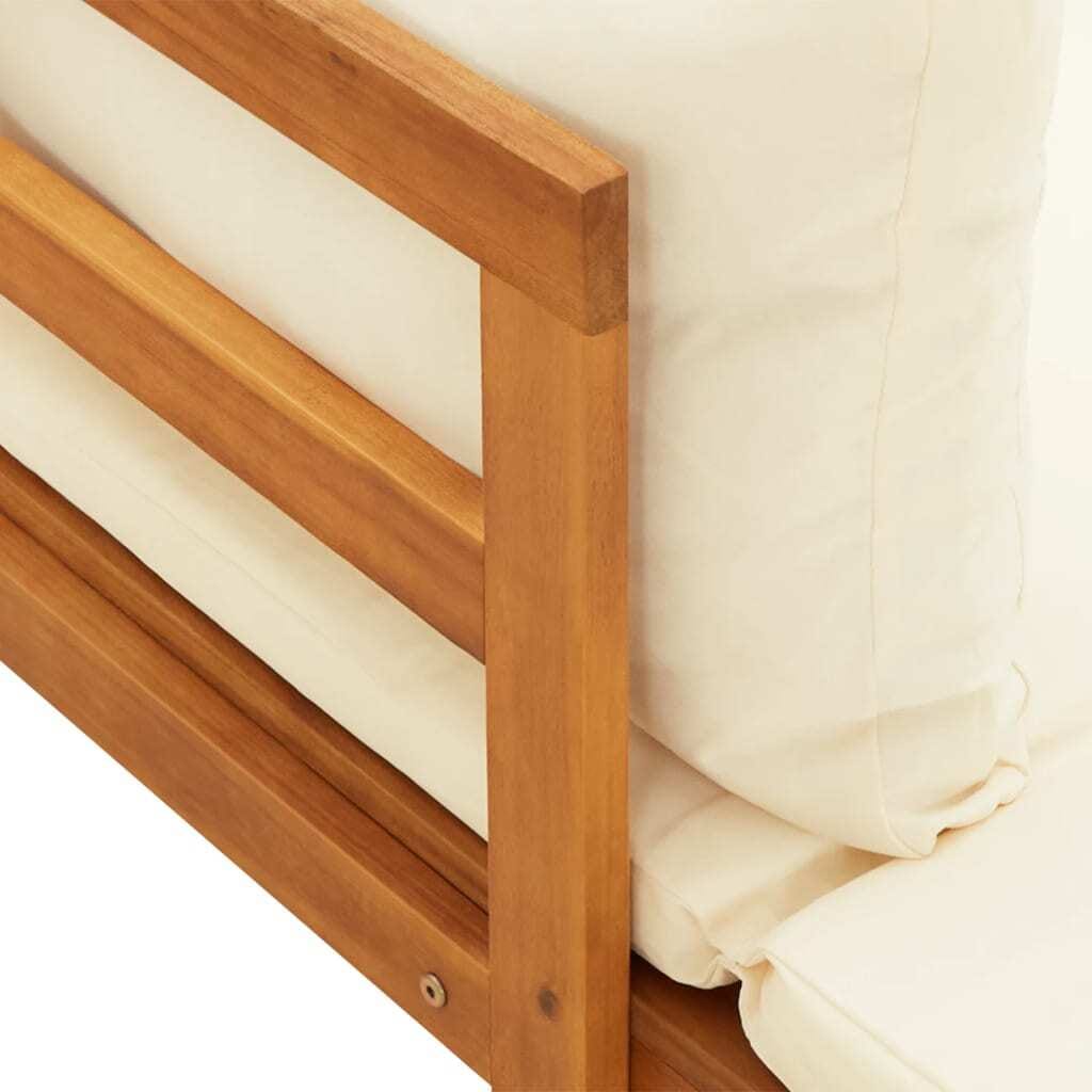 Sun Lounger with 1 Armrest Cream White Solid Acacia Wood - Image 6