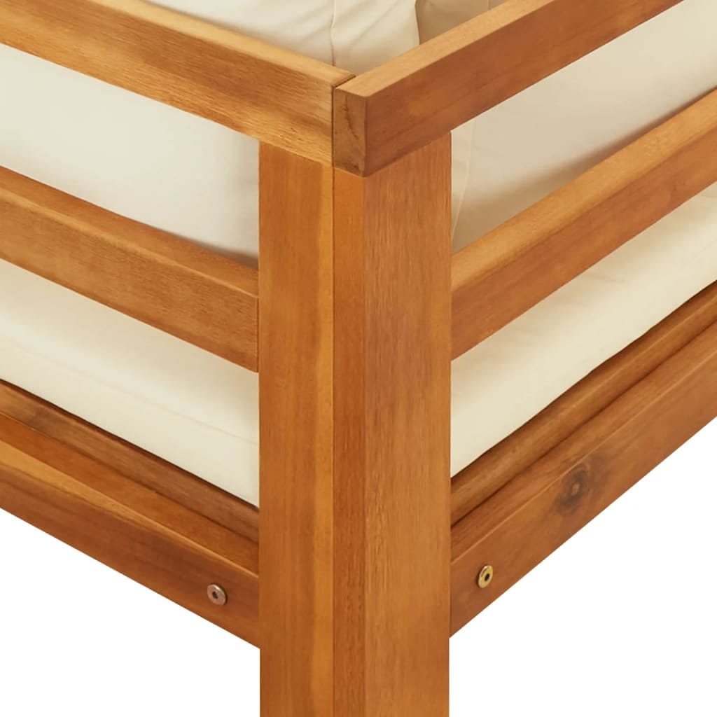 Sun Lounger with 1 Armrest Cream White Solid Acacia Wood - Image 7