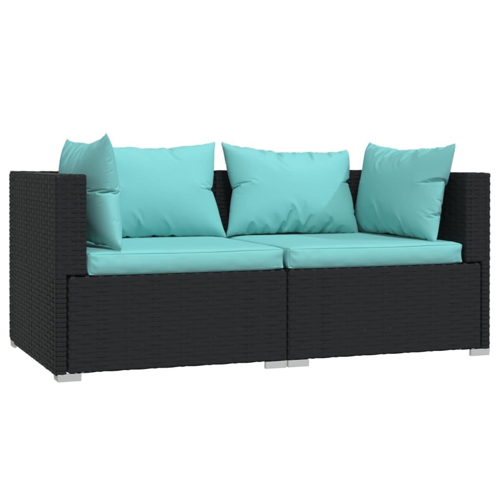Patio Loveseat with Cushions Black Poly Rattan - Image 2