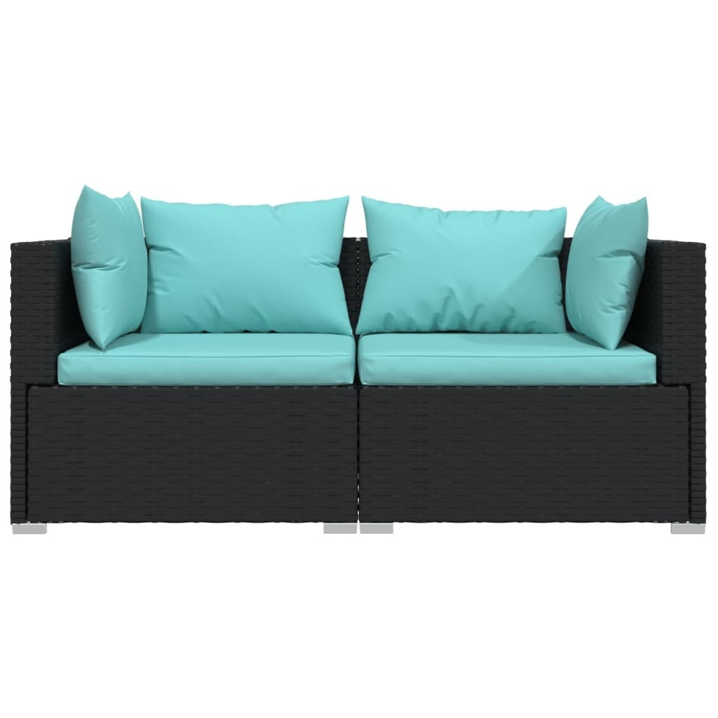 Patio Loveseat with Cushions Black Poly Rattan - Image 3