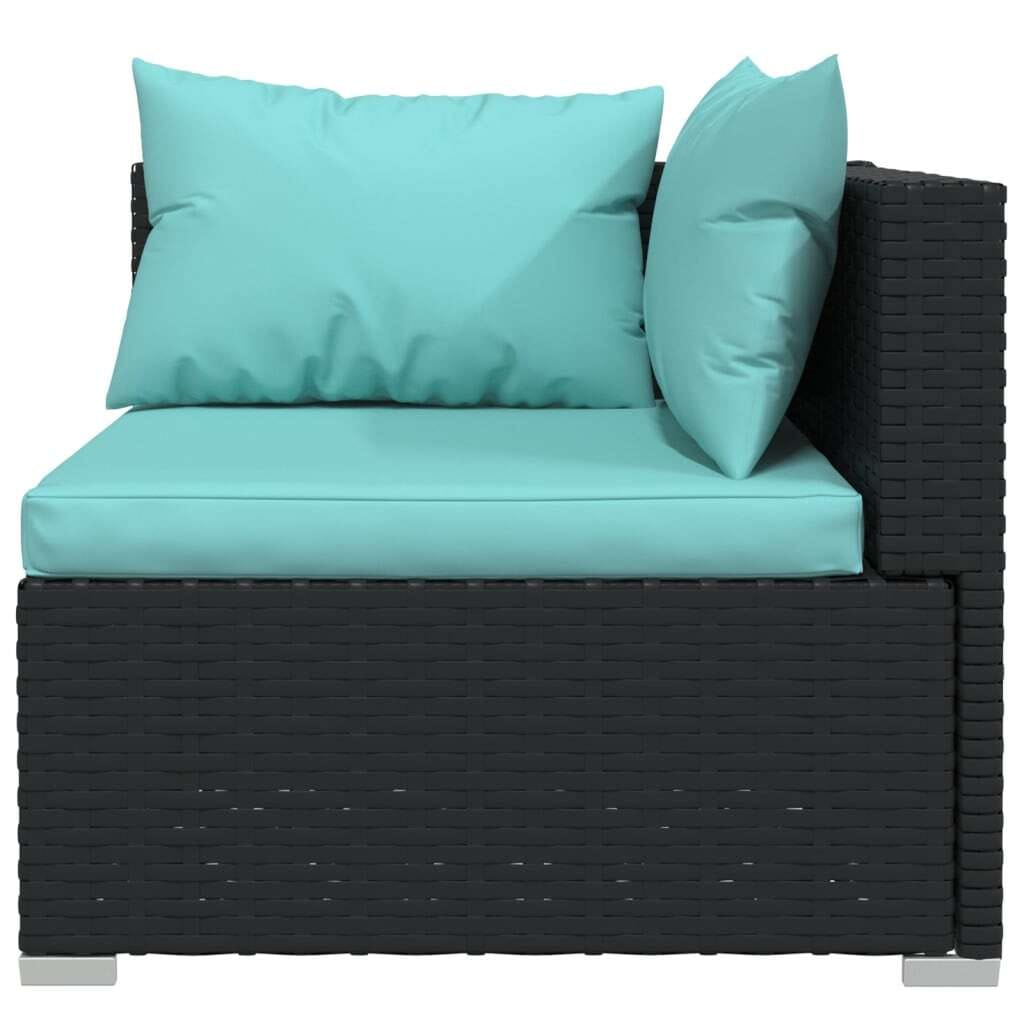 Patio Loveseat with Cushions Black Poly Rattan - Image 6