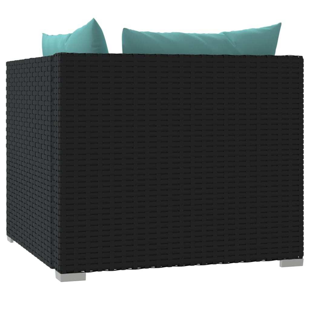Patio Loveseat with Cushions Black Poly Rattan - Image 7
