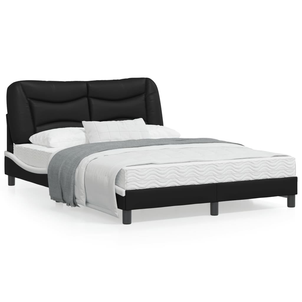 Bed Frame without Mattress "Hvar" Black and White 53.9"x74.8" Faux Leather