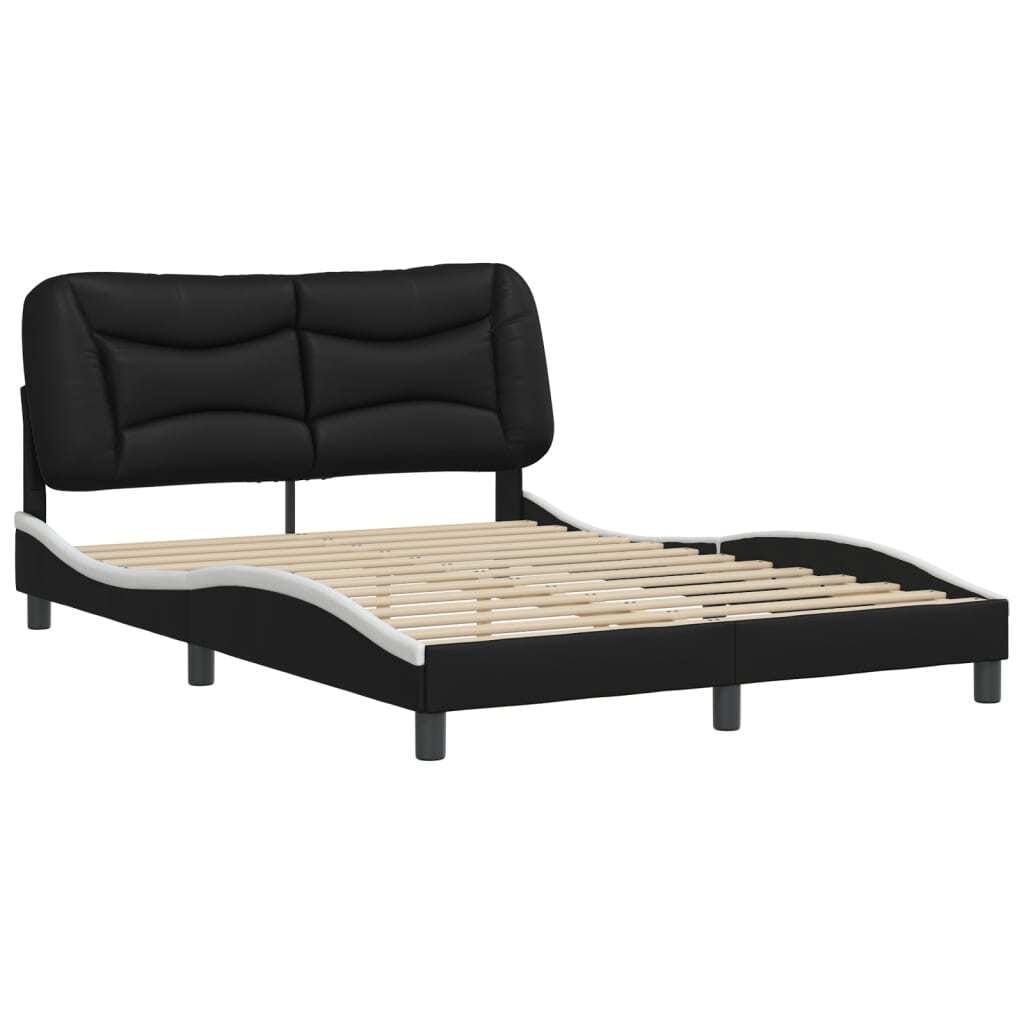 Bed Frame without Mattress "Hvar" Black and White 53.9"x74.8" Faux Leather - Image 2