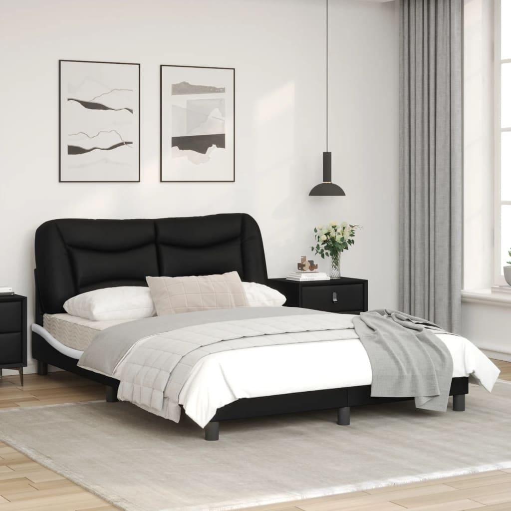 Bed Frame without Mattress "Hvar" Black and White 53.9"x74.8" Faux Leather - Image 3