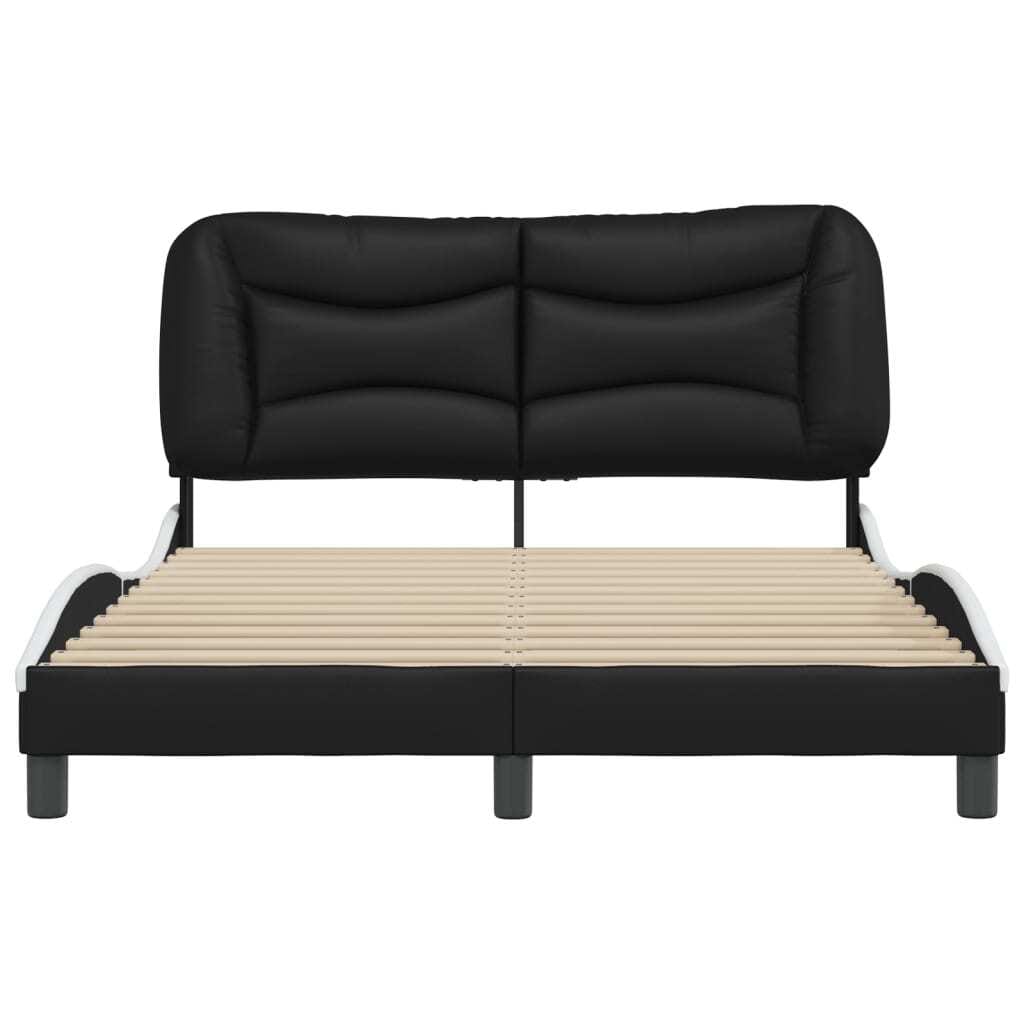 Bed Frame without Mattress "Hvar" Black and White 53.9"x74.8" Faux Leather - Image 4
