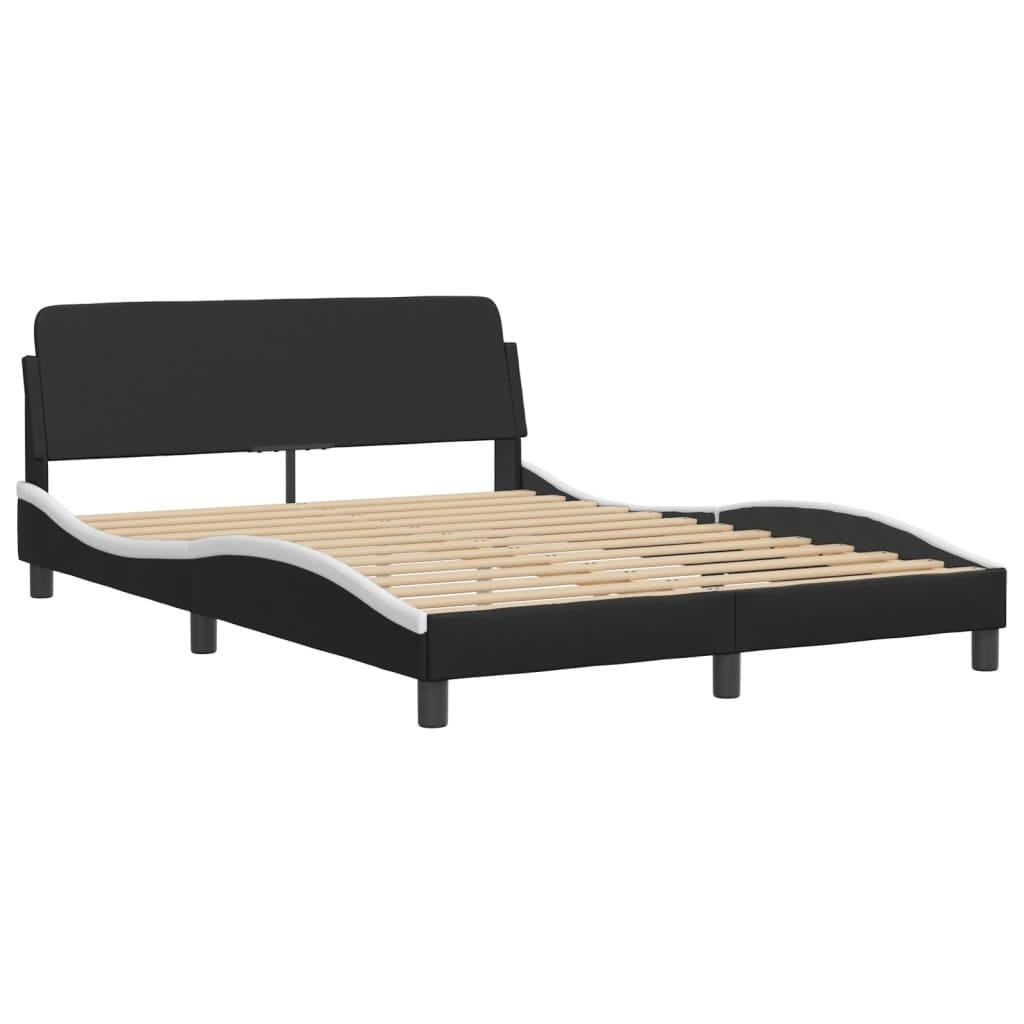 Bed Frame without Mattress "Hvar" Black and White 53.9"x74.8" Faux Leather - Image 5