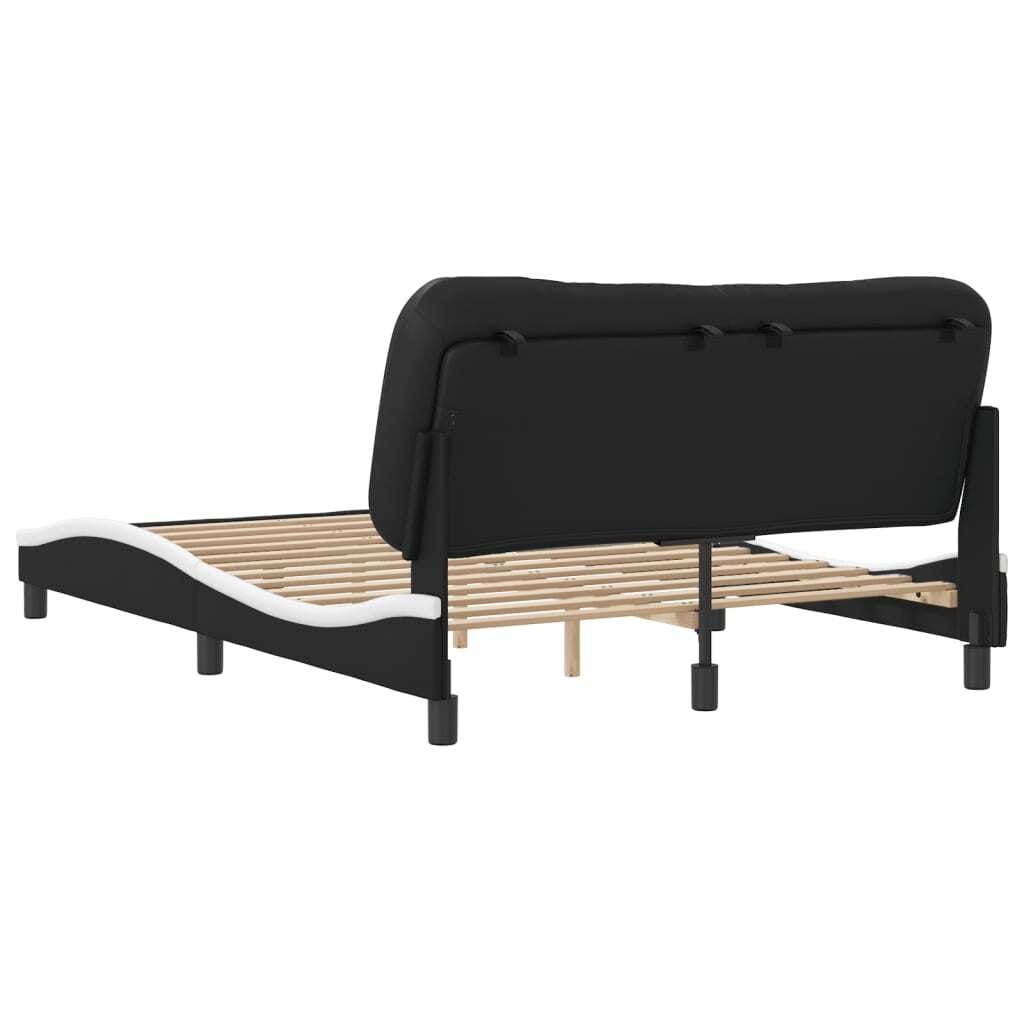 Bed Frame without Mattress "Hvar" Black and White 53.9"x74.8" Faux Leather - Image 6
