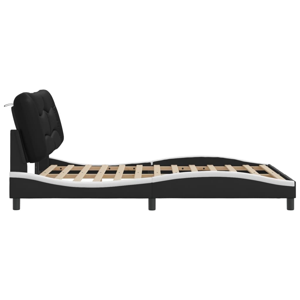 Bed Frame without Mattress "Hvar" Black and White 53.9"x74.8" Faux Leather - Image 7